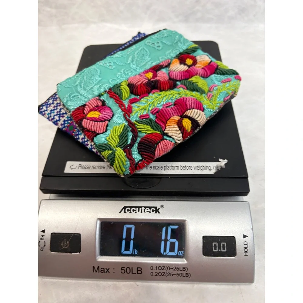 Mexican Handcrafted Embroidered Floral & Geometric Cotton Coin Purse Pouch Set 2